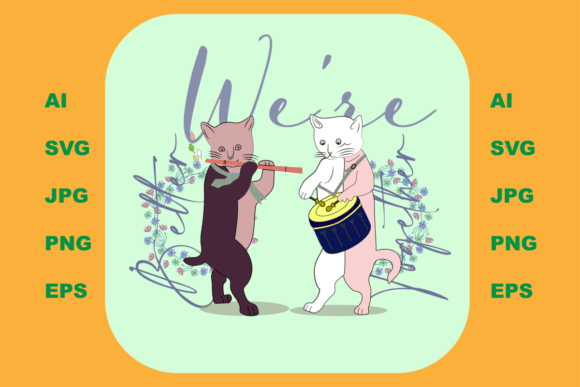 Cats with Drum and Flute: Graphics & Illustrations for Creative Sellers