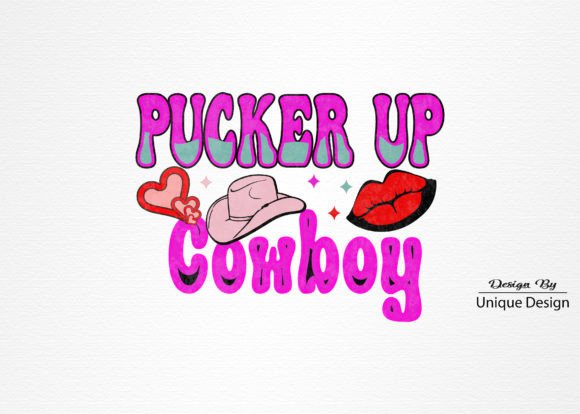 Pucker UP Cowboy Retro Valentine PNG Graphics